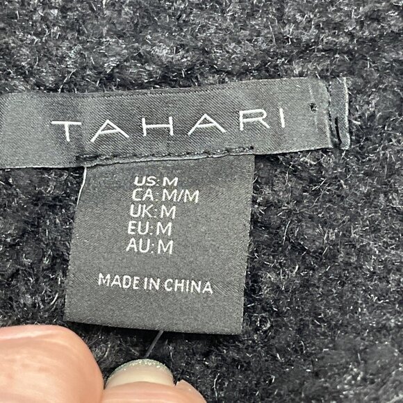 Tahari Sweater Blazer Womens M Black Fuzzy Knit Sliver Buttons Classic Capsule - Picture 4 of 8